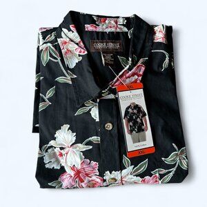Cooke Street Mens short Sleeve Aloha Hawaiian Shirt Cotton Floral Black Size 2XL
